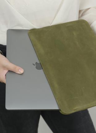 Чехол для MacBook, натуральная Винтажная кожа, цвет Фисташка