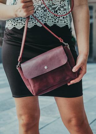 Женская кожаная сумка "Макарун XL", Винтажная кожа, цвет Бордо