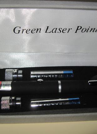 Зеленая лазерная указка 100 мВт с 5 насадками