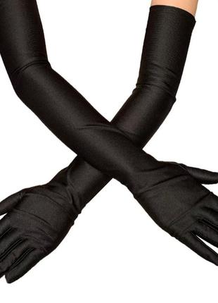 Перчатки атлас эластичные длинные чёрные чорні  облегающие веч...