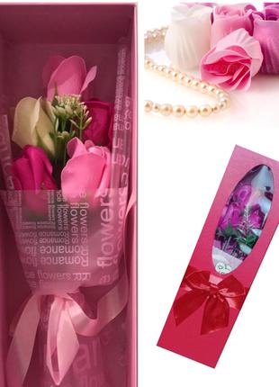 БУКЕТ Цветы из мыла роза 5 шт в подарочной коробке