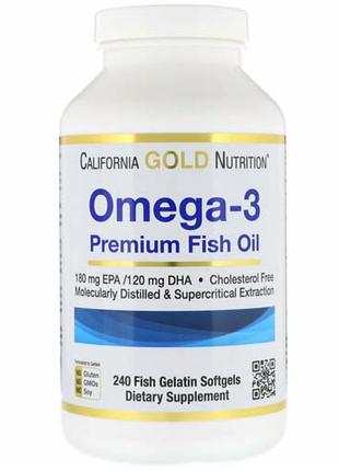 California Gold Nutrition,омега-3,рыбий жир премиальный 240 шт