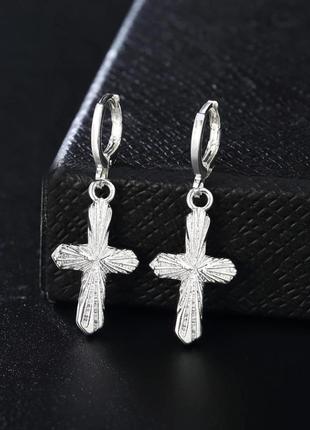 Серьги крестики серебро 925 покрытие сережки крест
