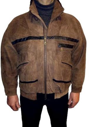 Винтаж кожаный бомбер leonardo, утепленная мужская куртка на т...