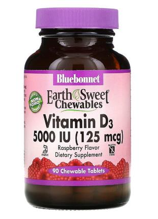 Витамин D3 5000IU, Вкус Малины, Earth Sweet Chewables, Bluebon...