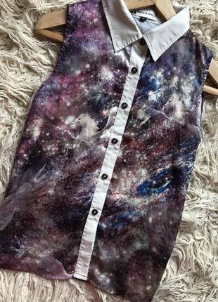 Блуза космос,легкая блуза с воротником