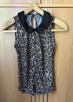 Леопардовая блуза,блуза с воротником