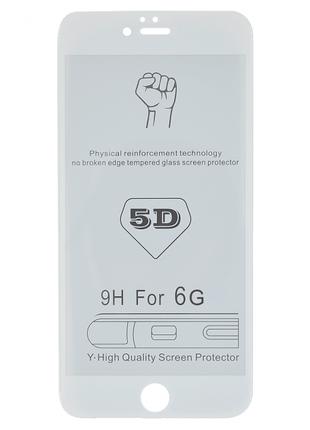 Защитное стекло 5D на весь экран для iPhone 6 6s белое клей по...