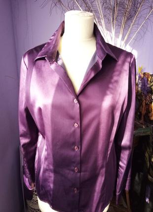 Блуза рубашка фиолетовая атласная р 48 винтаж