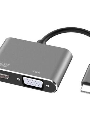 Адаптер USB type-C 4 в 1 на HDMI VGA USB 3.0 и USB-C одновременно