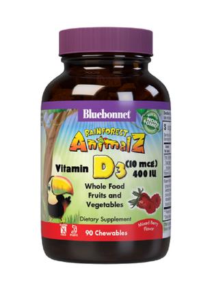Витамин D3 400IU для Детей, Вкус Ягод, Rainforest Animalz, Blu...