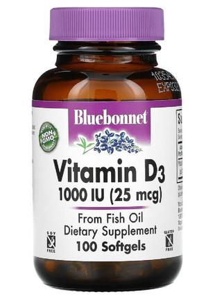 Витамин D3 1000IU, Bluebonnet Nutrition, 100 желатиновых капсул