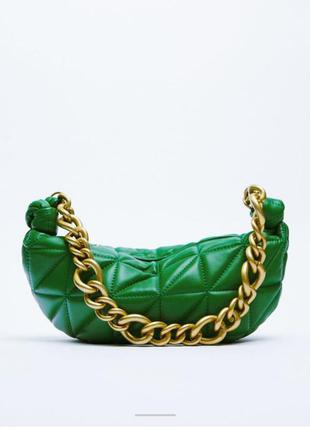 Зелёная кожаная сумка на цепи zara стеганая сумка на цепочке с...