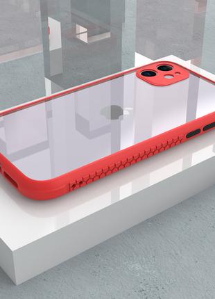Противоударный чехол для iPhone 12 Красный прозрачный