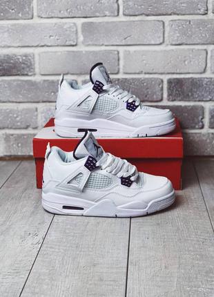 Кожаные, бомбезные кроссовки белые nike air jordan 4 retro / к...