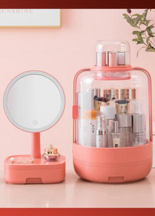 Органайзер для макияжа с led зеркало розовый набор для макияжа...