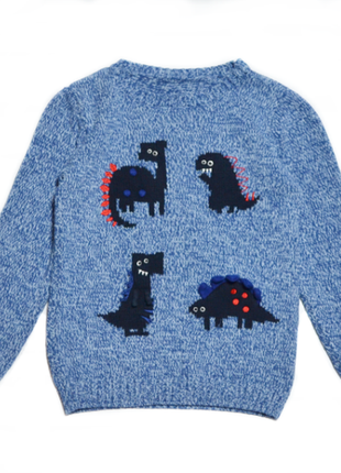 Синий свитер джемпер с динозаврами nutmeg на мальчика 5-6 лет
