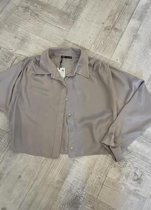 Сатиновая рубашка однотонная широкая блузка блуза