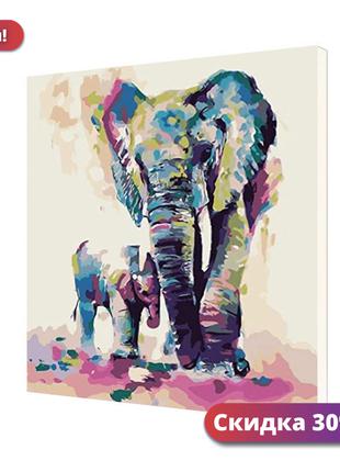 Картина по номерам Lesko DIY GX2855 "Семья слонов" 40-50см наб...