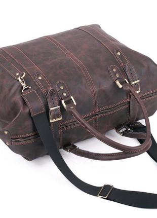 Стильная кожаная сумка саквояж дорожная для спортзала коричнев...