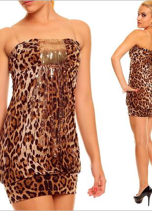 Леопардовое платье с пайетками