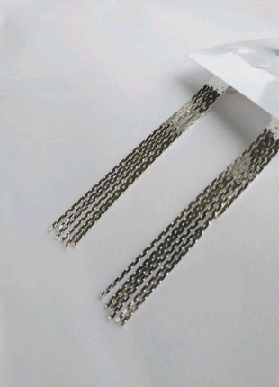 Серьги длинные цепочки серебристые сережки висюльки пуговки
