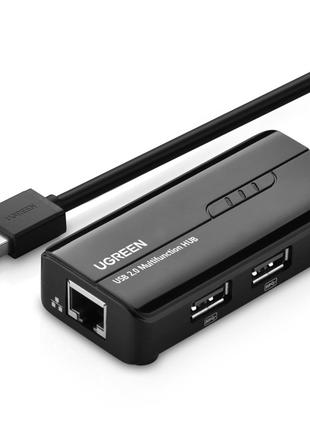 Сетевой адаптер Ugreen usb hub USB 2.0 - 3хUSB 2.0 + RJ45 Ethe...