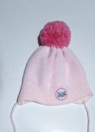 Розовая шапка с бумбоном, для девочки.размер 42-44 см*90.17