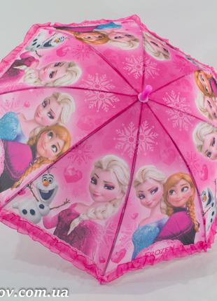 Детский зонтик для девочки "Frozen" с рюшей по куполу на 5-9 л...