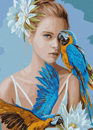 Картина по номерам Девушка с голубыми попугаями Ira Volkova Ид...