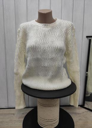 Белый женский вязаный джемпер свитер турция