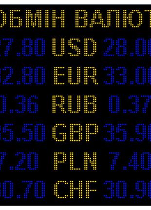 Электронное табло обмена на 6 валют двухцветное - 960х1120мм