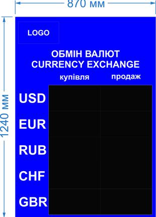 Электронное табло обмена валют(модули) - 5 валют 870х1240мм