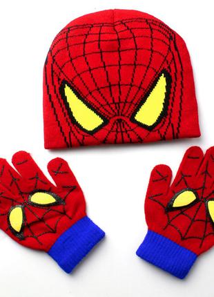 Детская теплая шапка и перчатки Человек паук
