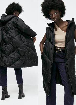 Стёганое пальто-куртка zara с отстегивающимися рукавами