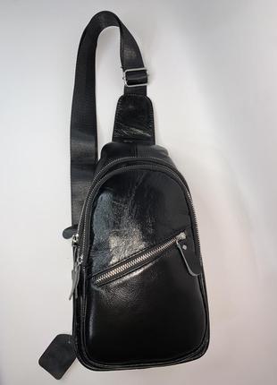 Мужская сумка слинг / нагрудная сумка из гладкой натуральной кожи