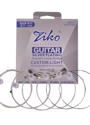 Струны посеребренные для акустической гитары Ziko 11-50