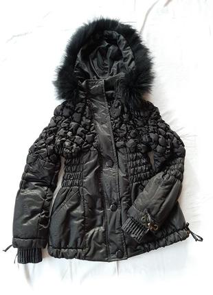 Куртка, зимова, демісезон, тепла, стеганная, чорна, з капюшоном