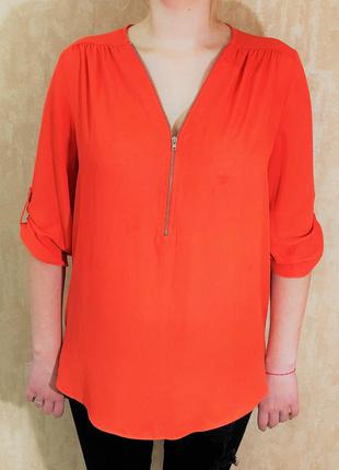 Блузка рубашка шифоновая на молнии оранжевая f&f, р. m