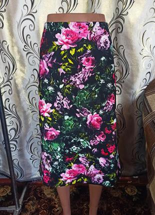 Шикарная стрейтчевая миди юбка карандаш с цветочным принтом papay