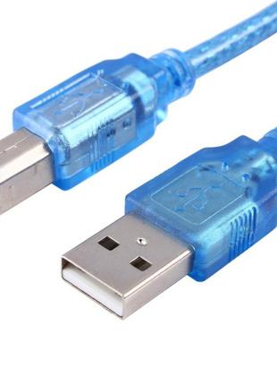 Кабель USB 2.0 AM / BM, 1.5 m, 1 ферит, прозорий синій