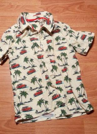 Рубашка футболка 7-8 лет гавайка машины пальмы 122-128 рост
