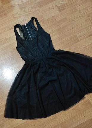 Супер секси черное приталенное платье фатин
