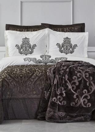 Набор постельное белье с покрывалом + плед karaca home - glamour