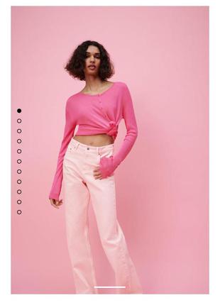Розовые джинсы широкие штанины zara 2023
