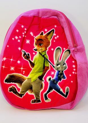 Детский плюшевый розовый рюкзак для девочки мультигерои Е12421