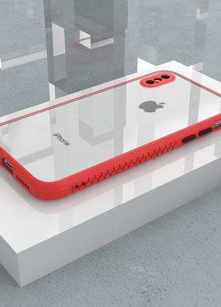 Противоударный чехол для iPhone X XS Красный прозрачный защита...