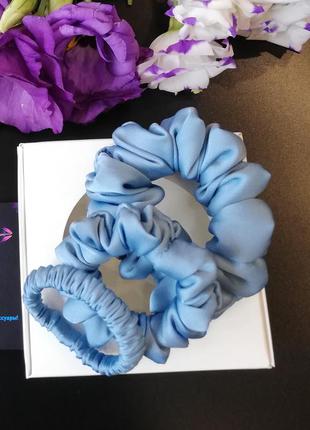 Набор шелковых резинок для волос цвет голубой