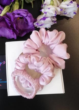 Набор шелковых резинок для волос цвет нежно-розовый