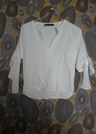 Белая блузка блуза с завязками на рукавах zara вискоза